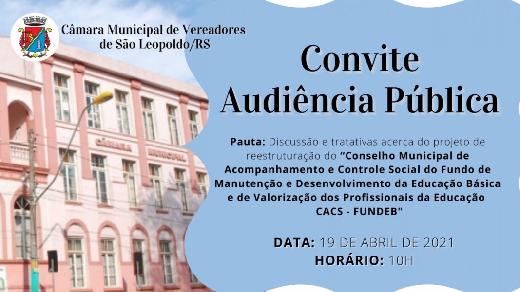 Audiência Pública vai discutir o Conselho de Acompanhamento e Controle Social do FUNDEB