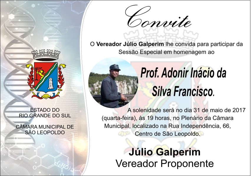 Convidado por Júlio Galperim, Prof. Adonir Francisco realizará palestra na Câmara Municipal