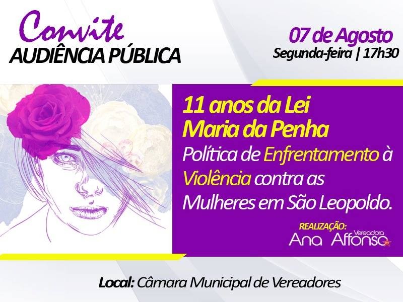 Audiência Pública proposta pela vereadora Ana Affonso debate os 11 anos da Lei Maria da Penha