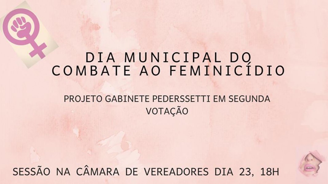 Dia Municipal de Combate ao Feminicídio, do vereador David Santos, em segunda votação