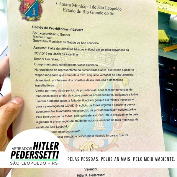 Vereador Hitler Pederssetti faz pedido de providências para a UBS Vicentina