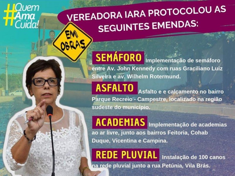 Vereadora Iara Cardoso protocola emendas no orçamento de 2019