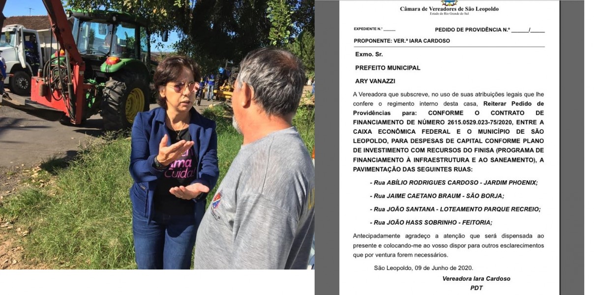 Vereadora Iara Cardoso reitera pedido de pavimentação de ruas