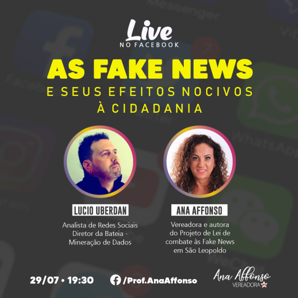 Fake News e Cidadania são temas da live da vereadora Ana Affonso